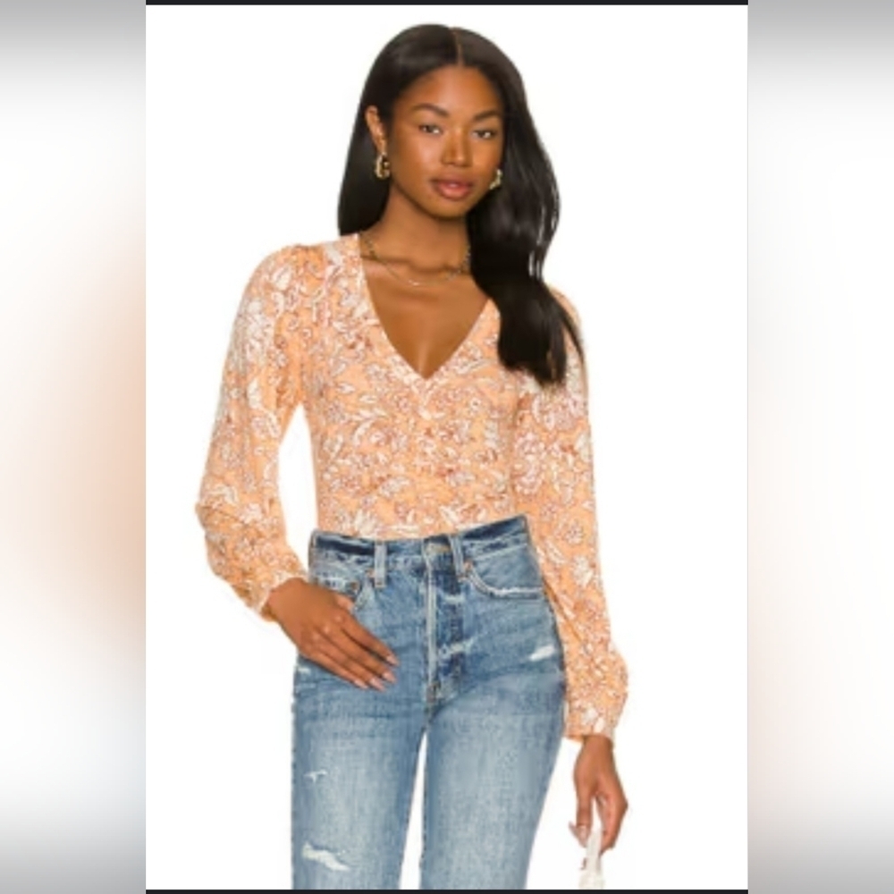 Free People Say the Word Top Cropped Long Sleeve V Neck Ruched